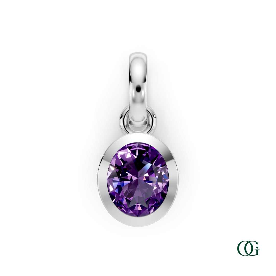 W| Personalized Oval Amethyst Birthstone Pendant in White Gold