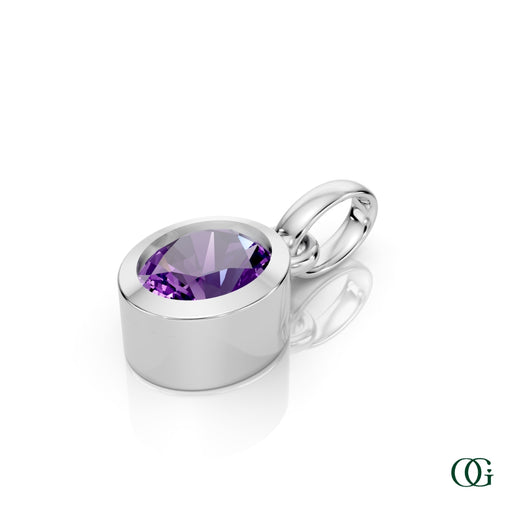 W| Personalized Oval Amethyst Birthstone Pendant in White Gold
