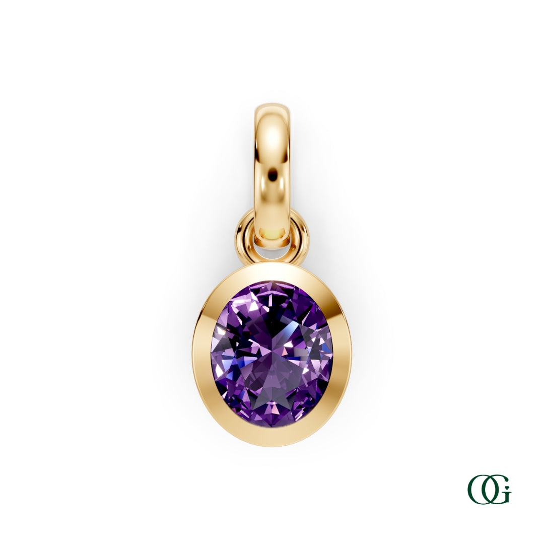 Y| Personalized Oval Amethyst Birthstone Pendant in Yellow Gold