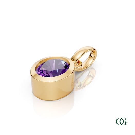 Y| Personalized Oval Amethyst Birthstone Pendant in Yellow Gold