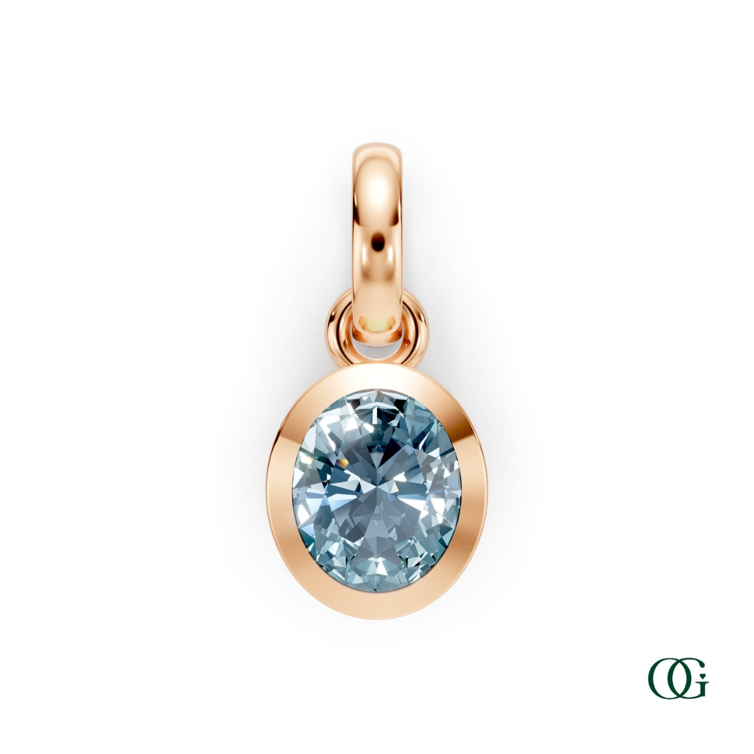 R| Personalized Oval Aquamarine Birthstone Pendant in Rose Gold