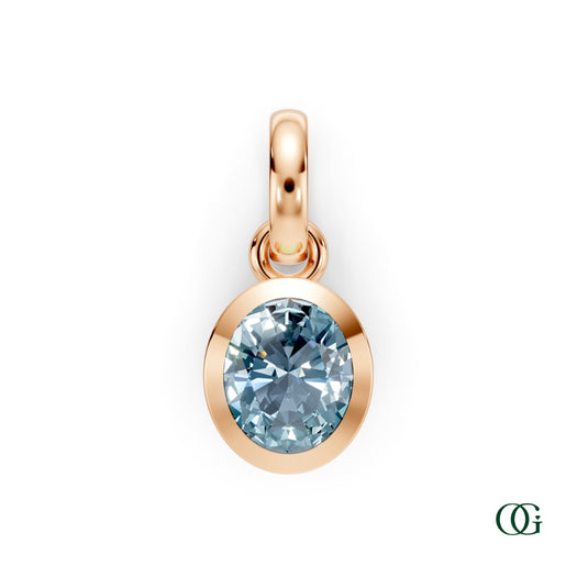 R| Personalized Oval Aquamarine Birthstone Pendant in Rose Gold