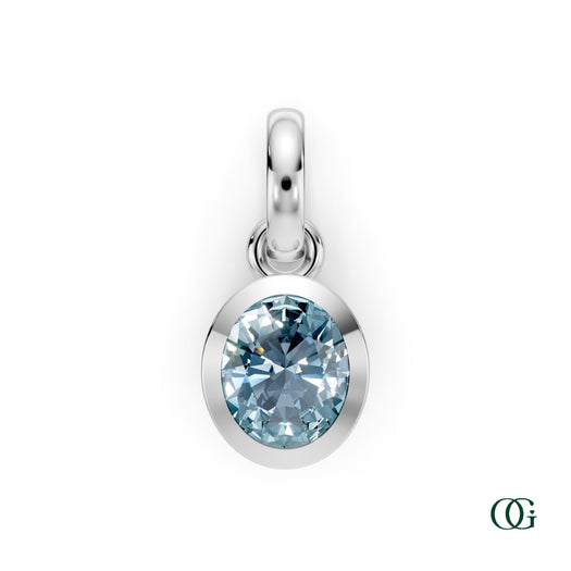 W| Personalized Oval Aquamarine Birthstone Pendant in White Gold