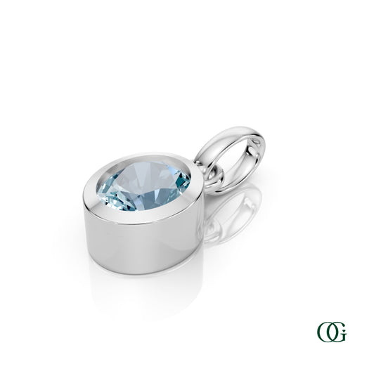 W| Personalized Oval Aquamarine Birthstone Pendant in White Gold