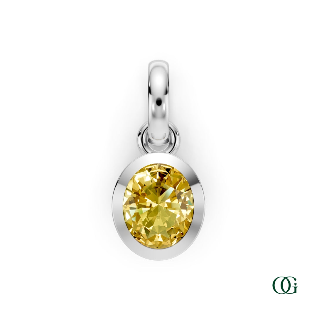 W| Personalized Oval Citrine Birthstone Pendant in White Gold