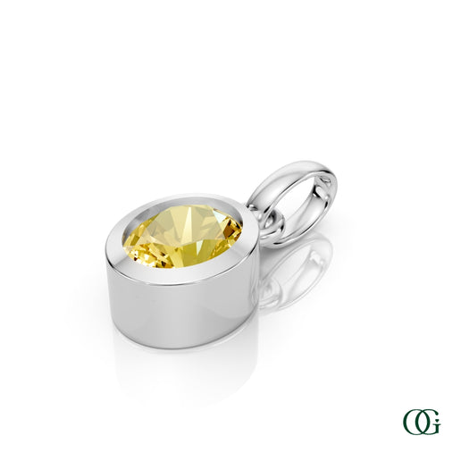 W| Personalized Oval Citrine Birthstone Pendant in White Gold