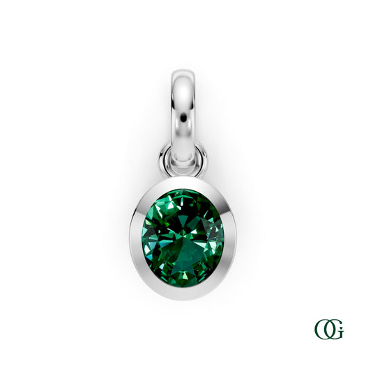 W| Personalized Oval Emerald Birthstone Pendant in White Gold