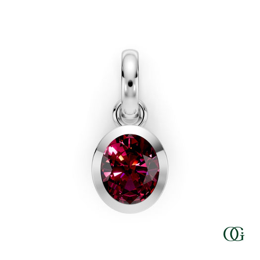 W| Personalized Oval Garnet Birthstone Pendant in White Gold