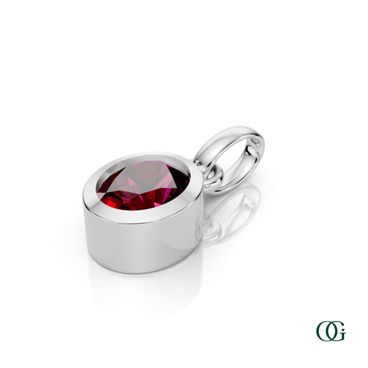 W| Personalized Oval Garnet Birthstone Pendant in White Gold