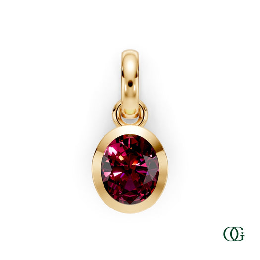 Y| Personalized Oval garnet birthstone pendant in yellow gold