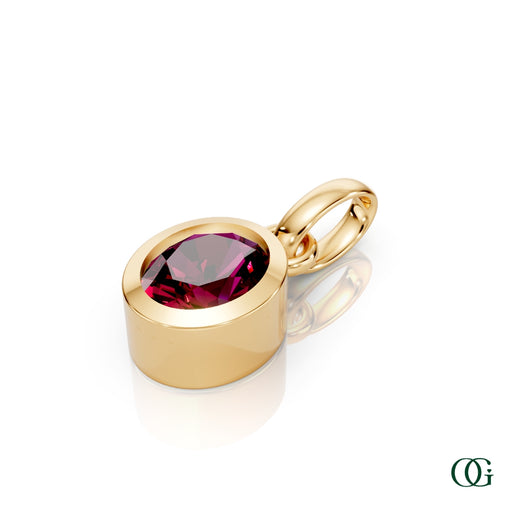 Y| Personalized Oval garnet birthstone pendant in yellow gold