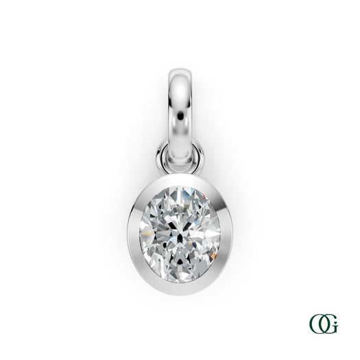 W| Personalized Oval Diamond Birthstone Pendant in White Gold