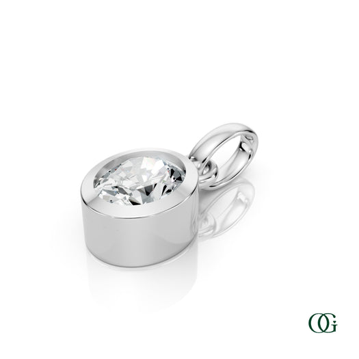 W| Personalized Oval Diamond Birthstone Pendant in White Gold