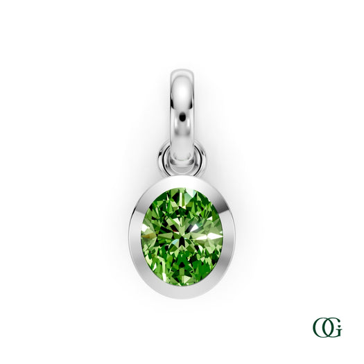 W| Personalized Oval Peridot Birthstone Pendant in White Gold