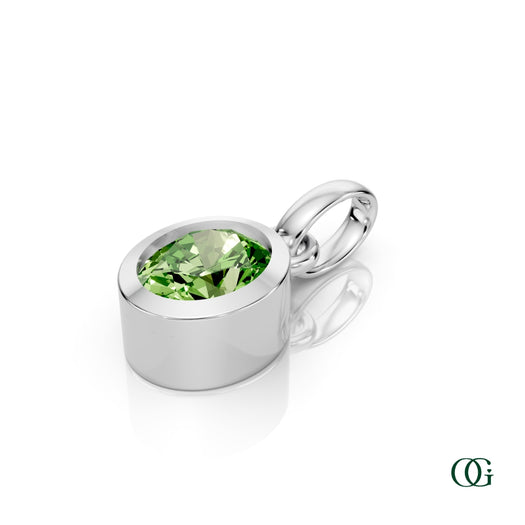 W| Personalized Oval Peridot Birthstone Pendant in White Gold