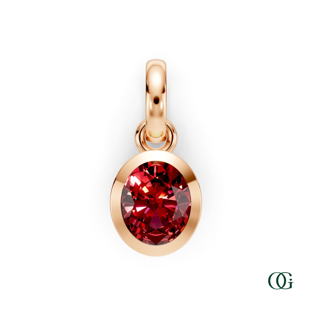 R| Personalized Oval Ruby Birthstone Pendant in Rose Gold