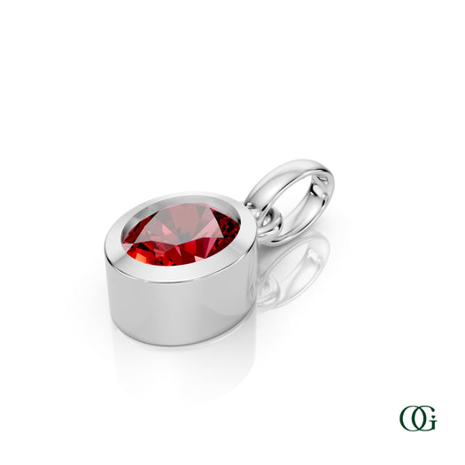 W| Personalized Oval Ruby Birthstone Pendant in White Gold
