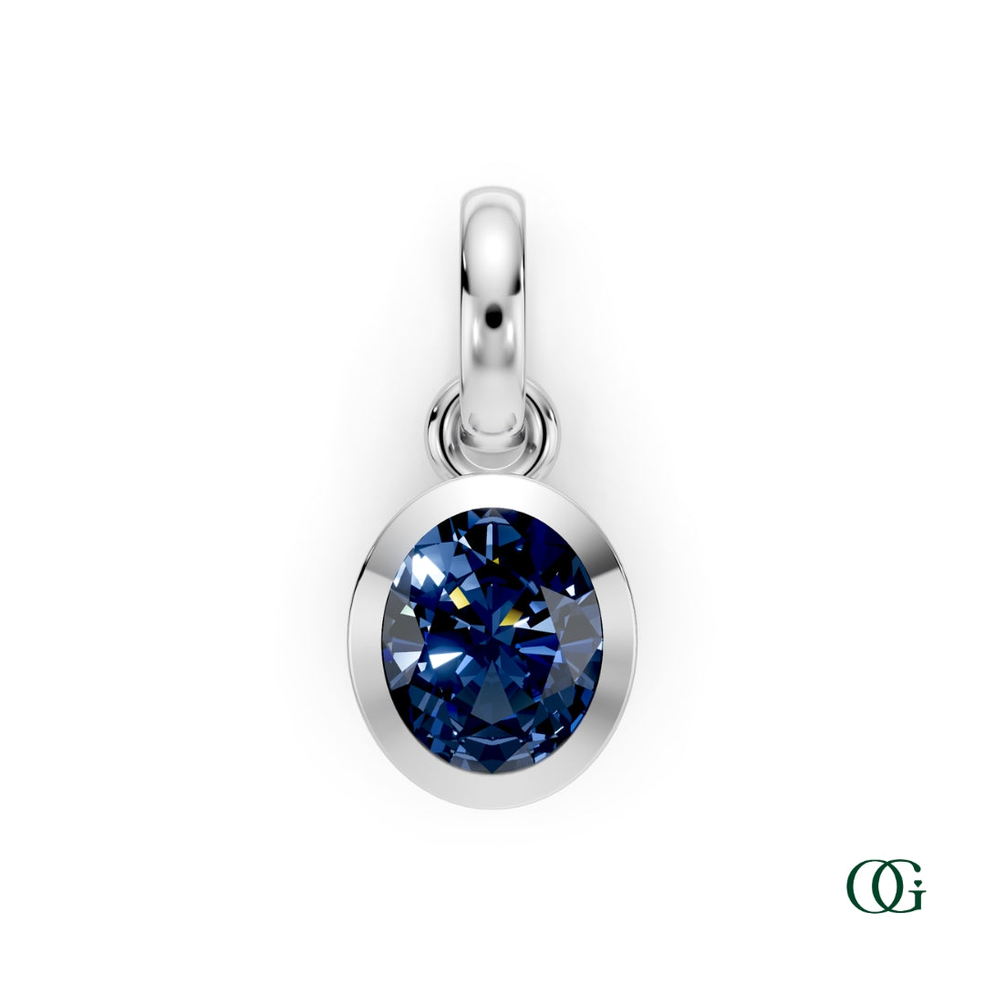 W| Personalized Oval Sapphire Birthstone Pendant in White Gold