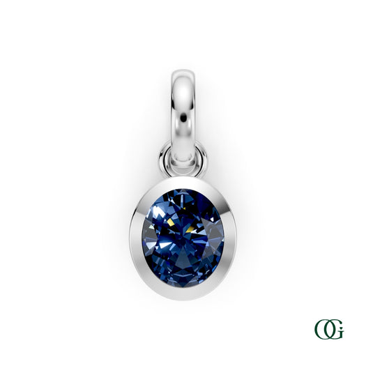 W| Personalized Oval Sapphire Birthstone Pendant in White Gold
