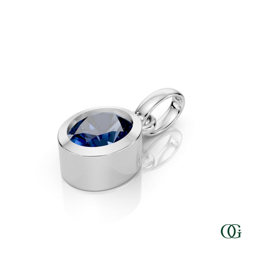 W| Personalized Oval Sapphire Birthstone Pendant in White Gold