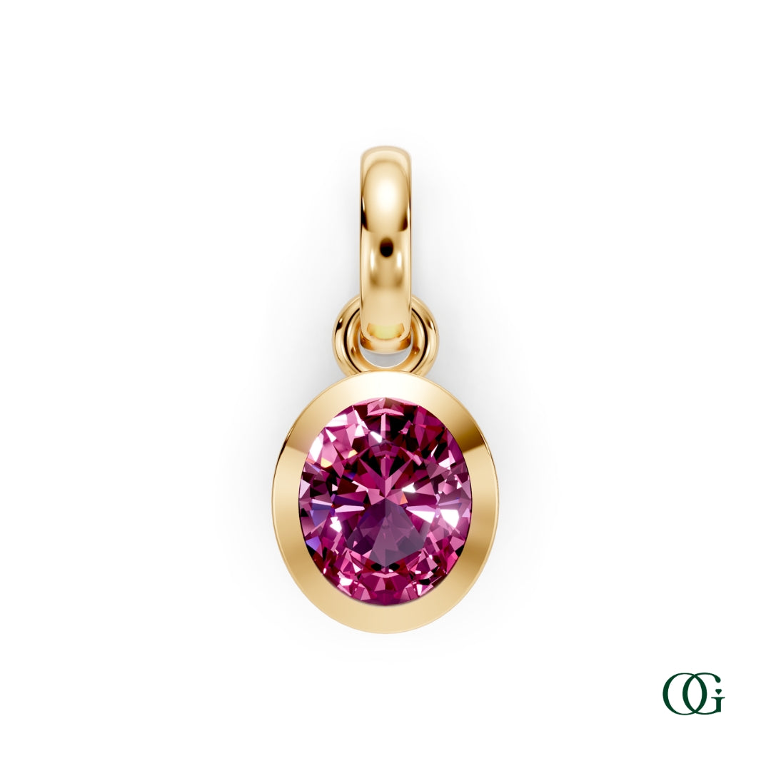 Y| Personalized Oval Pink Tourmaline Birthstone Pendant in Yellow Gold