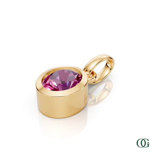 Y| Personalized Oval Pink Tourmaline Birthstone Pendant in Yellow Gold