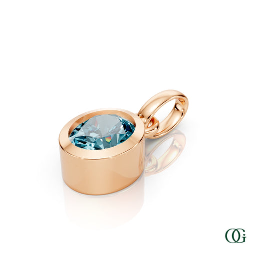 R| Personalized Oval Blue Topaz Birthstone Pendant in Rose Gold