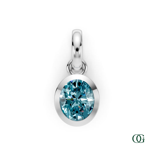 W| Personalized Oval Blue Topaz Birthstone Pendant in White Gold