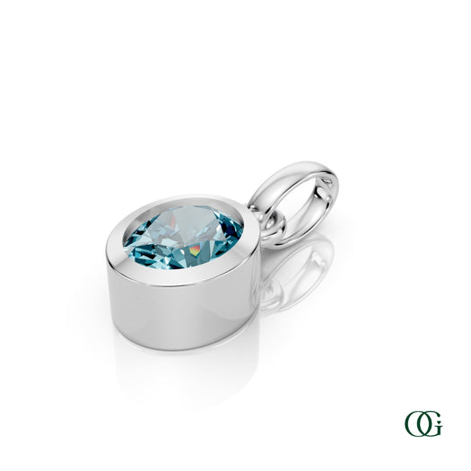 W| Personalized Oval Blue Topaz Birthstone Pendant in White Gold