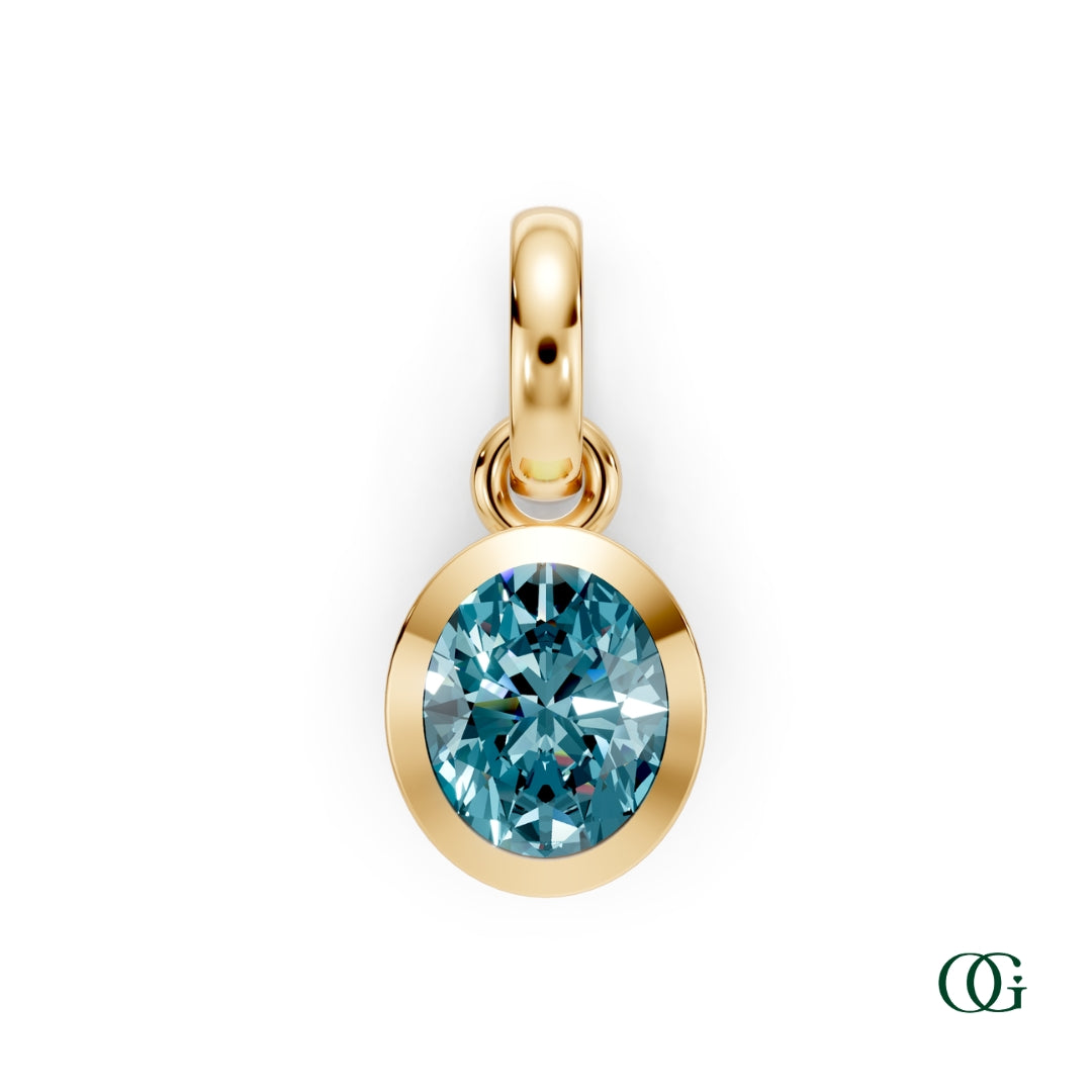 Y| Personalized Oval Blue Topaz Birthstone Pendant in Yellow Gold