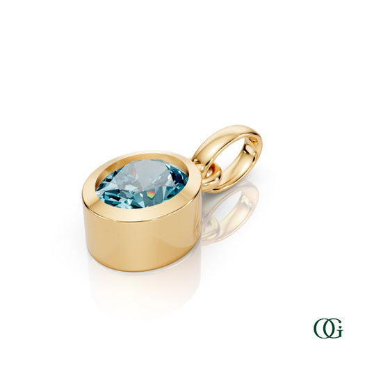 Y| Personalized Oval Blue Topaz Birthstone Pendant in Yellow Gold