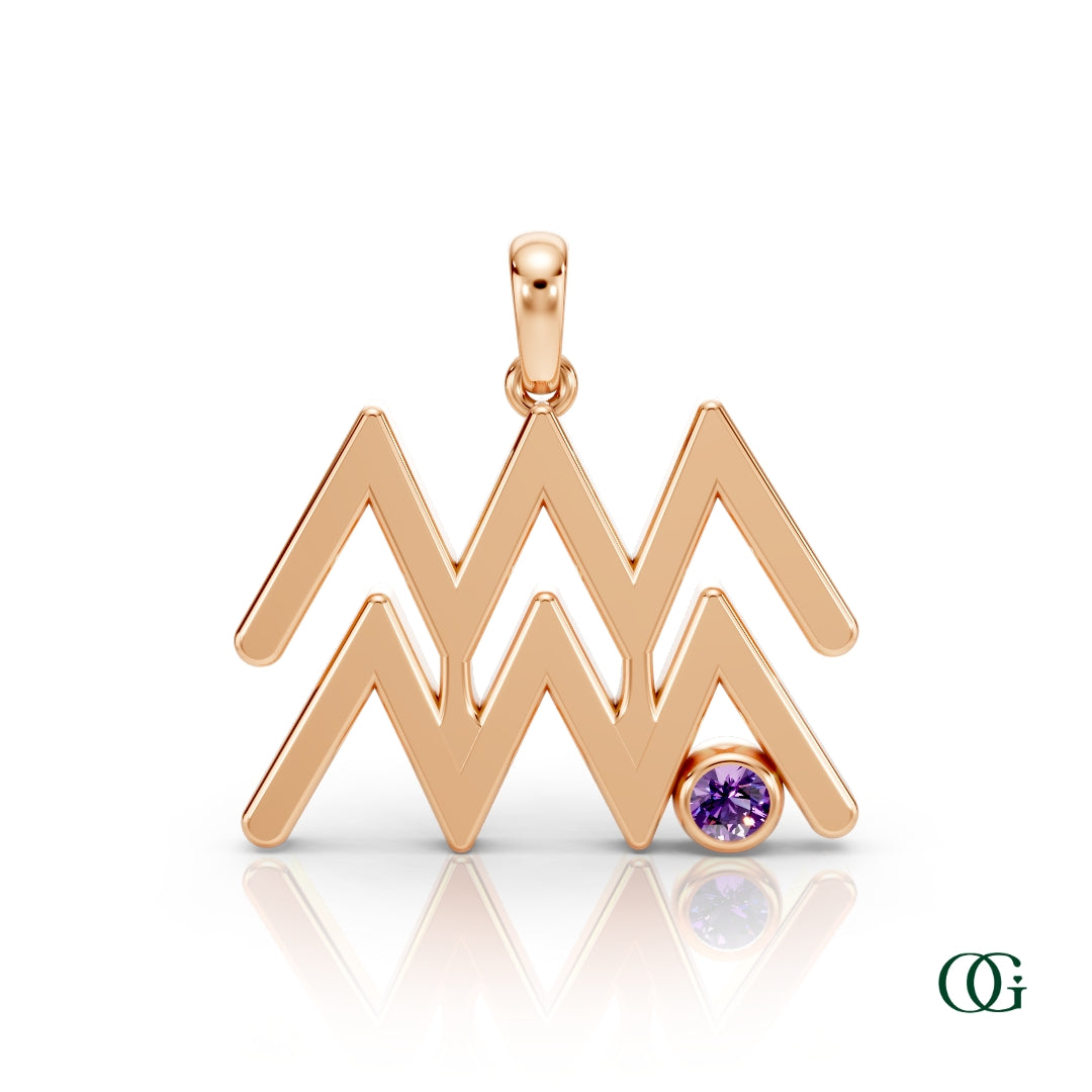R|Aquarius Zodiac Pendant with Amethyst in Rose Gold