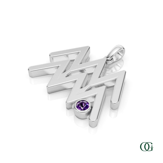 W|Aquarius Zodiac Pendant with Amethyst in White Gold