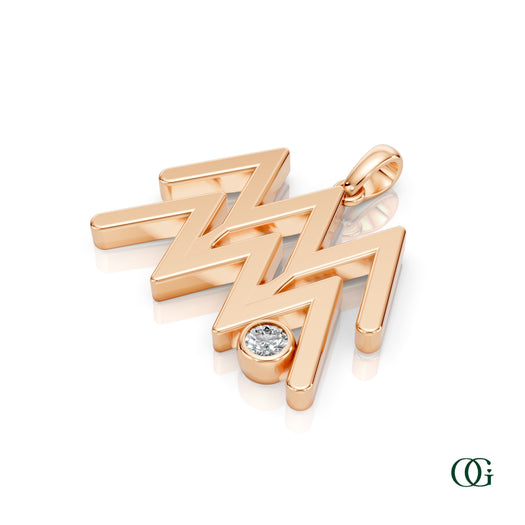 R|Aquarius Zodiac Pendant with Diamond in Rose Gold