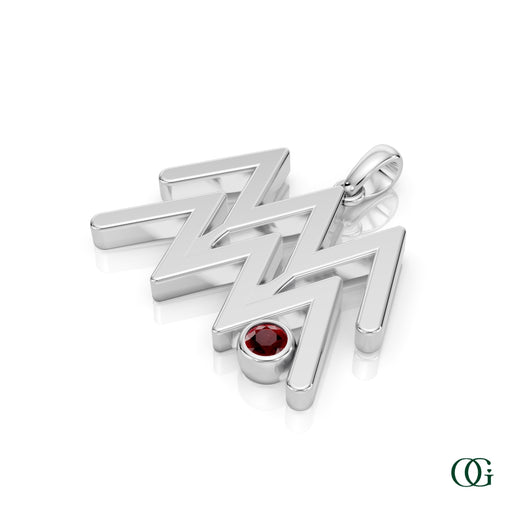 W|Aquarius Zodiac Pendant with Garnet in White Gold